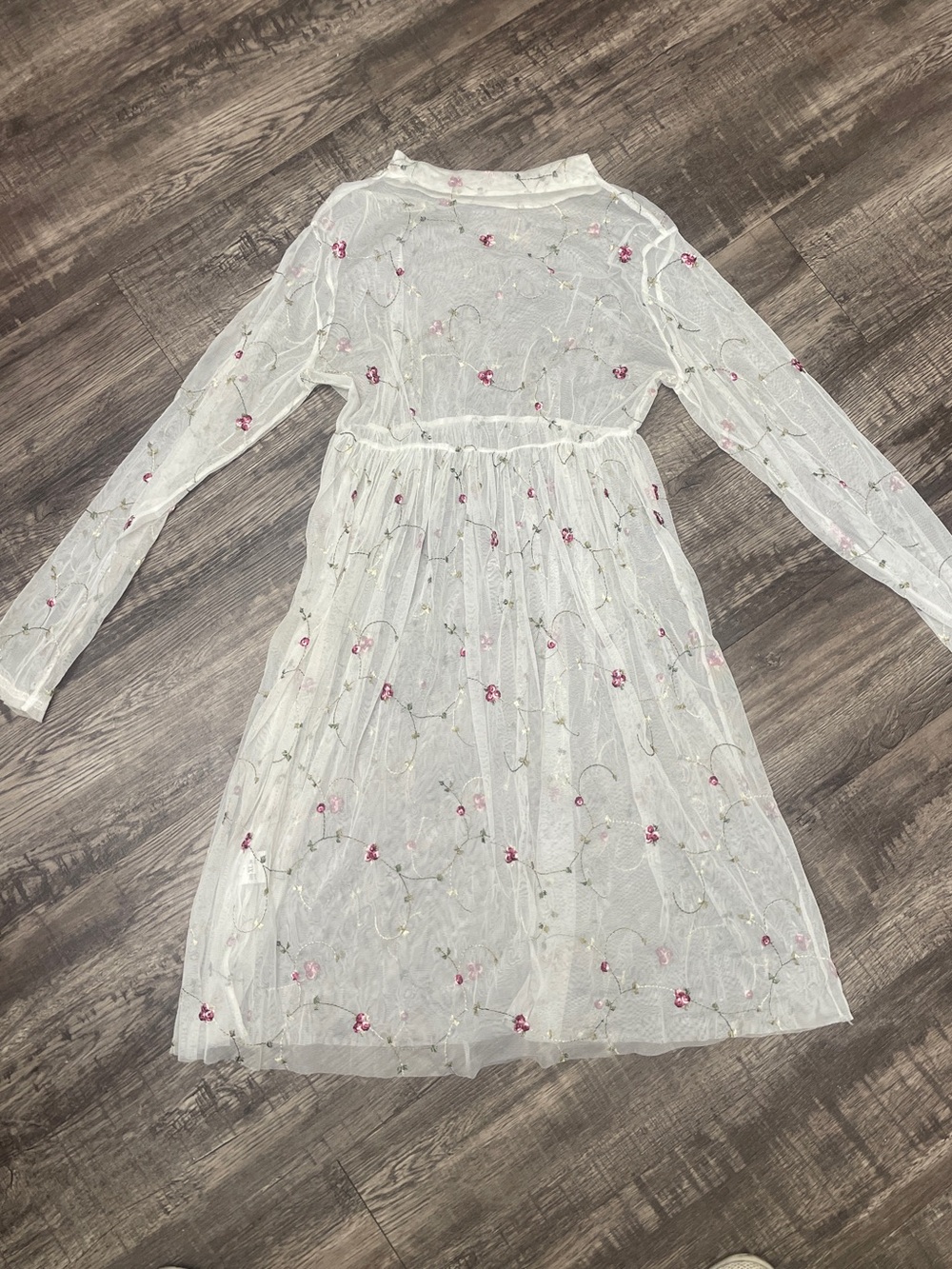 White Floral Embroidered Mesh Dress